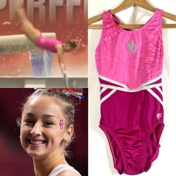OU University Oklahoma Sooners Gymnastics Leotard Athlete Worn Medium Pink White - Picture 1 of 16